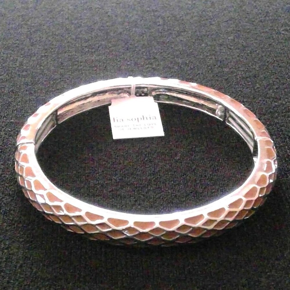 Lia Sophia Honey Lust Bracelet Burnt Orange Stretch Bangle 7" NWT Perfect M552